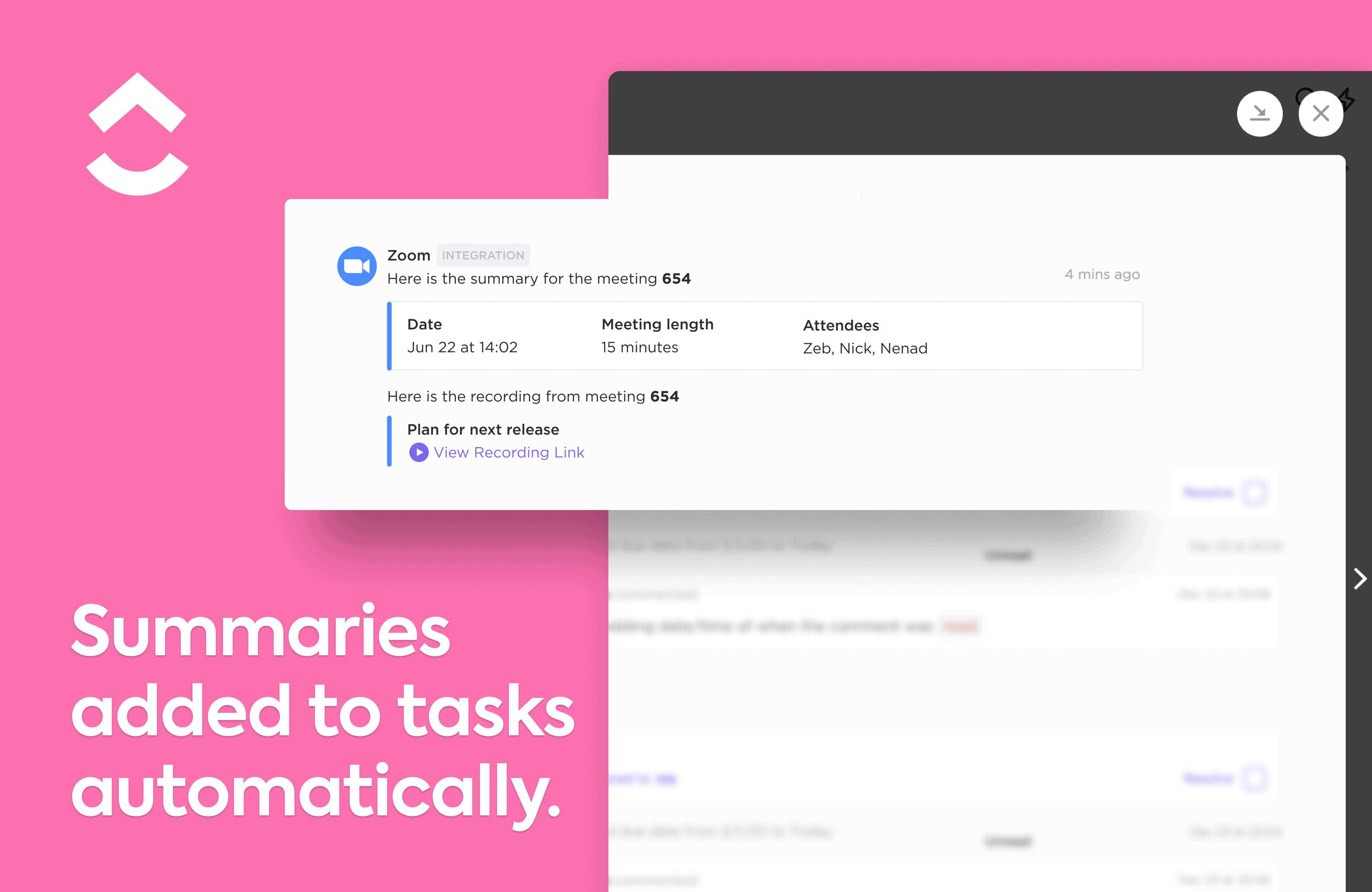 View recording links in your tasks.